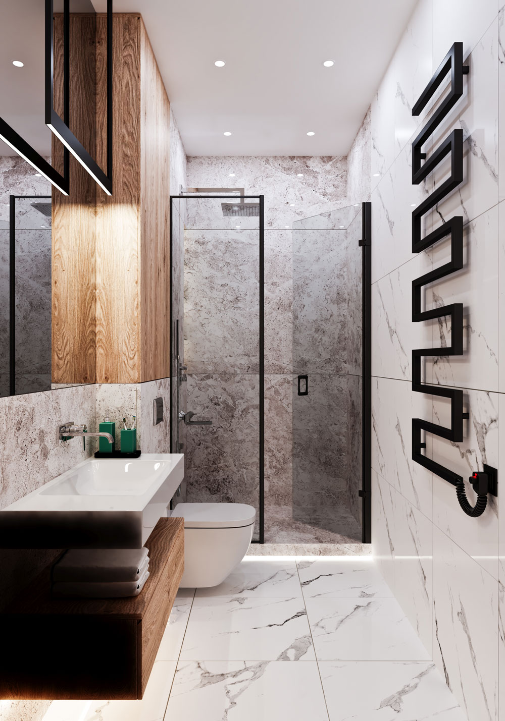 Finished luxury bathroom with porcelain tiling